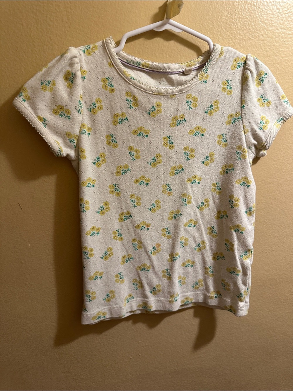 Mini Boden White Short Sleeve Tee with Yellow Floral Print